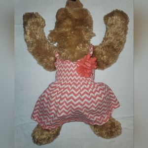 Adorable summer coral/white dog dress flower attached detail. Size M